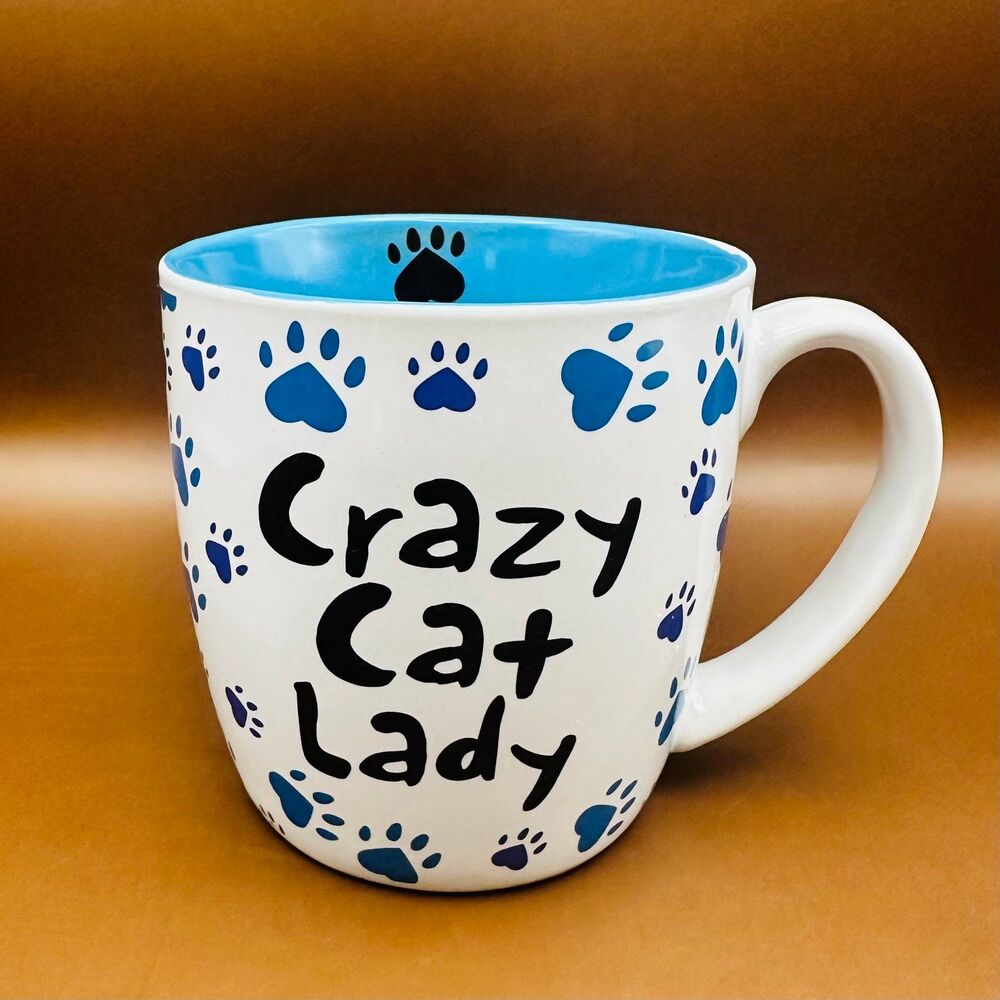 The Animal Rescue Site Crazy Cat Lady Blue Paw Print Ceramic Mug